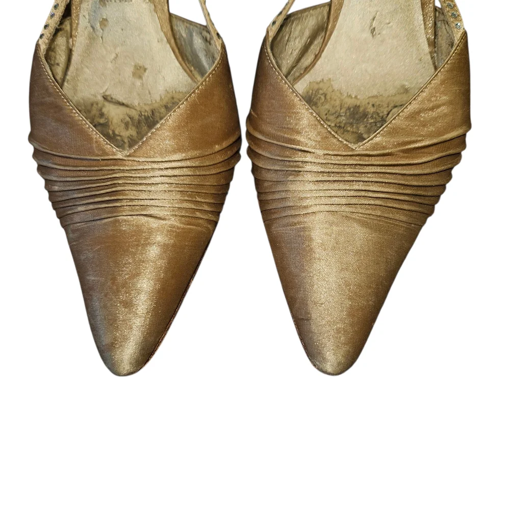 Nina Y2K Pointed Toe Slingback Heels Gold Size 6.5 Elegant - Picture 8 of 11